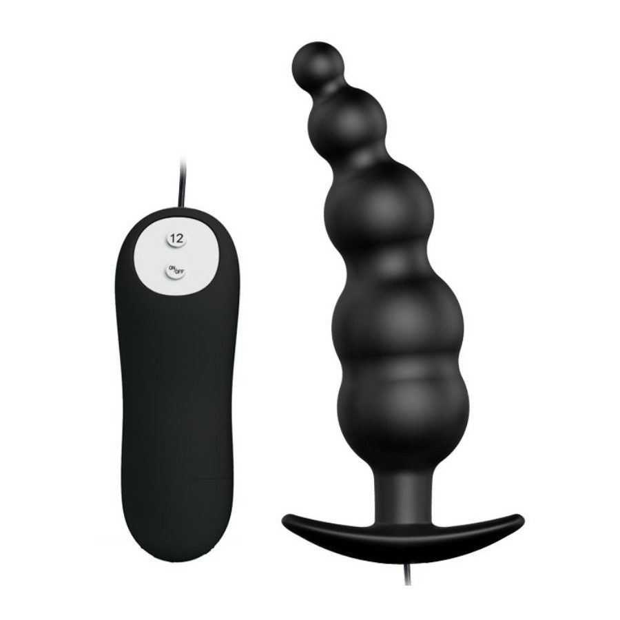 PRETTY LOVE - ANAL PLUG SILICONE EXTRA STIMULATION AND 12 VIBRATION MODES BLACK